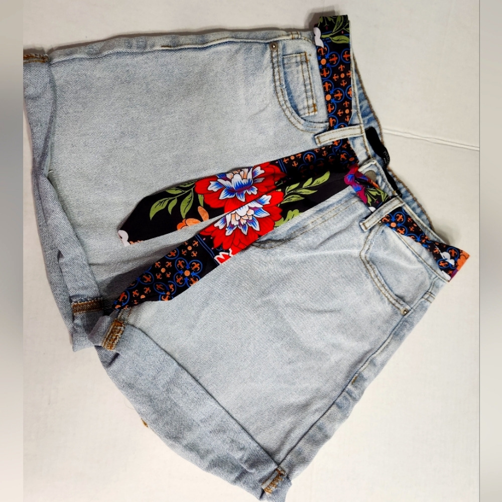 YOUCOM Denim High Waist Floral Tassel Shorts